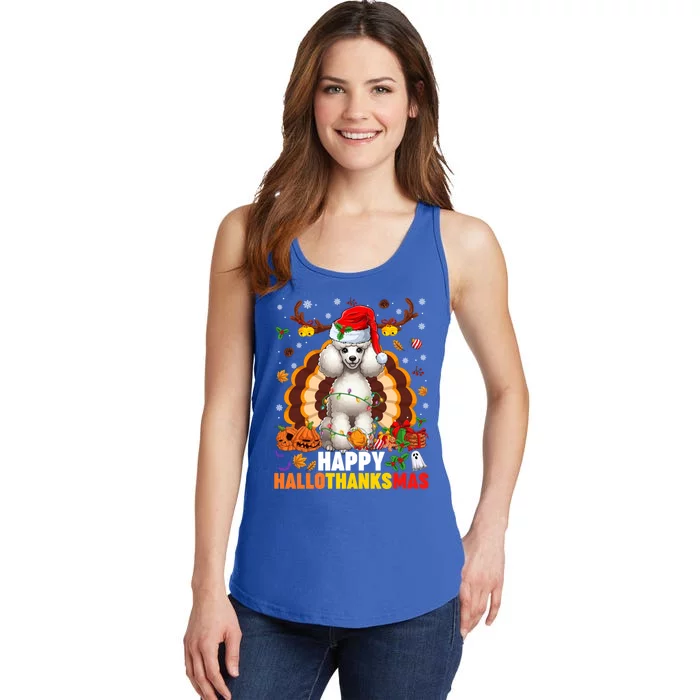 Funny Reindeer Santa Turkey Poodle Dog Happy Hallothanksmas Gift Ladies Essential Tank