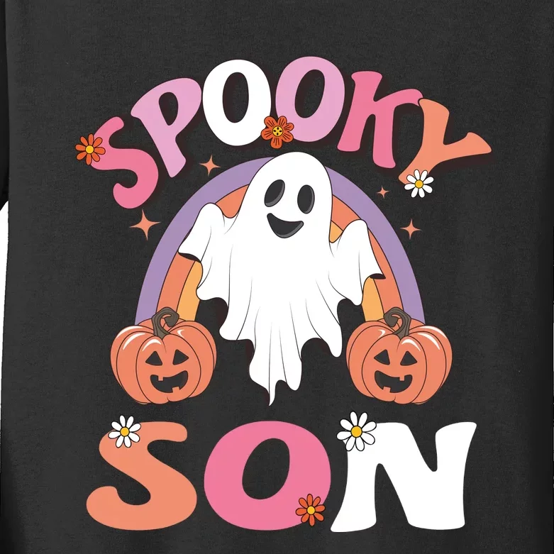 Family Retro Spooky Son Groovy Retro Halloween Ghost Pumpkin Costume Gift Kids Long Sleeve Shirt