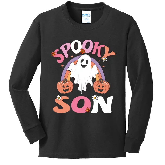 Family Retro Spooky Son Groovy Retro Halloween Ghost Pumpkin Costume Gift Kids Long Sleeve Shirt