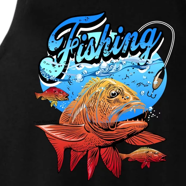 Fishing Red Snapper Ladies Tri-Blend Wicking Tank