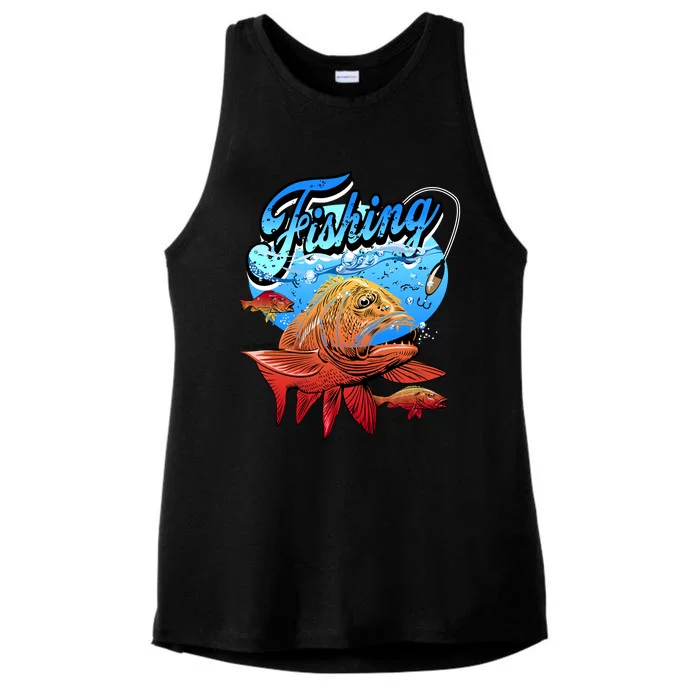 Fishing Red Snapper Ladies Tri-Blend Wicking Tank