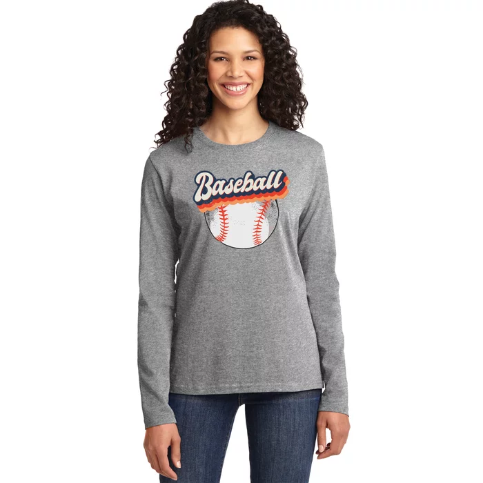 Fun Retro Style Baseball for Baseball Fans Ladies Long Sleeve Shirt