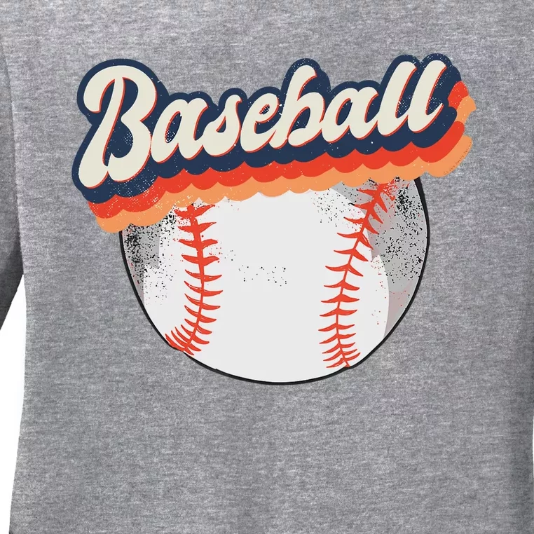 Fun Retro Style Baseball for Baseball Fans Ladies Long Sleeve Shirt