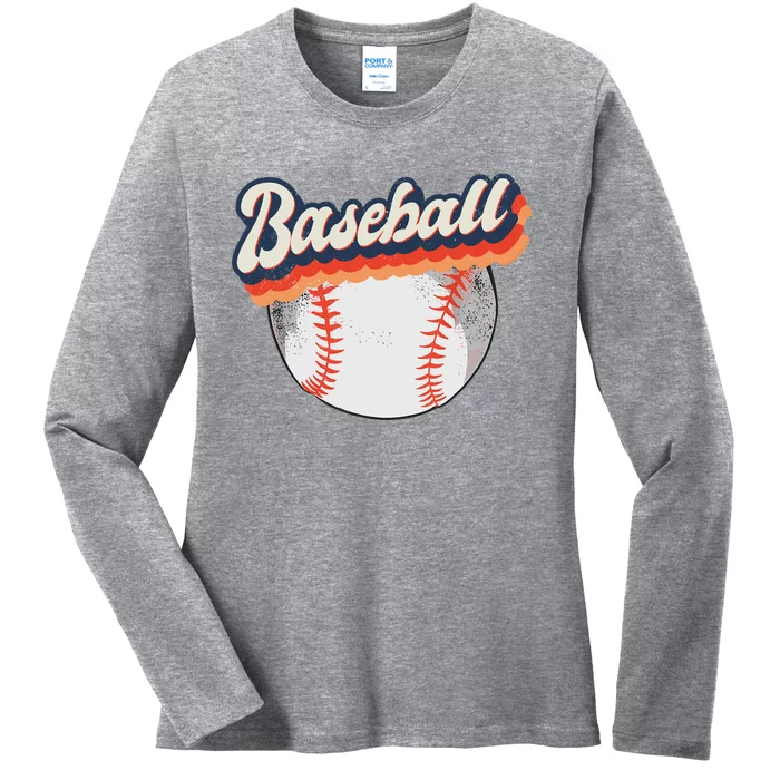 Fun Retro Style Baseball for Baseball Fans Ladies Long Sleeve Shirt