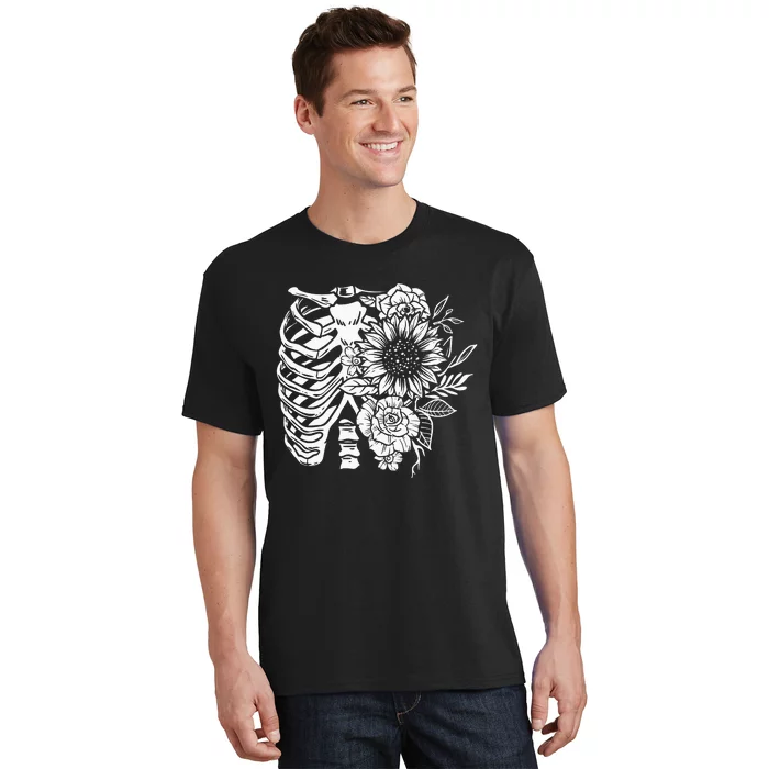 Floral Ribcage Skeleton T-Shirt