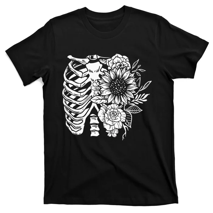 Floral Ribcage Skeleton T-Shirt