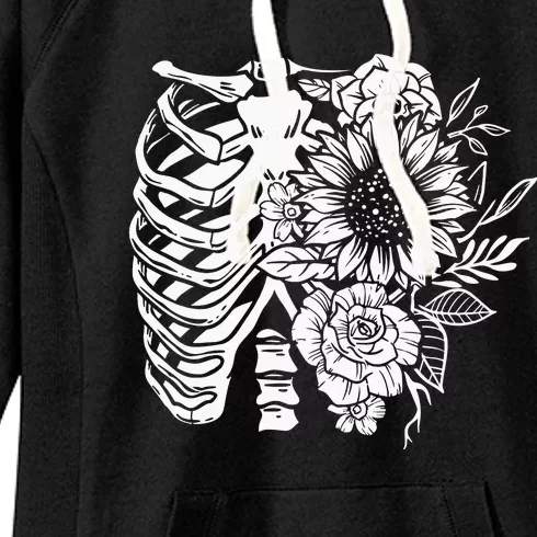 Floral Ribcage Skeleton Women's Fleece Hoodie