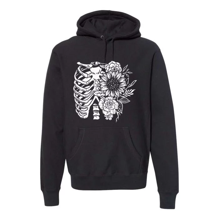 Floral Ribcage Skeleton Premium Hoodie