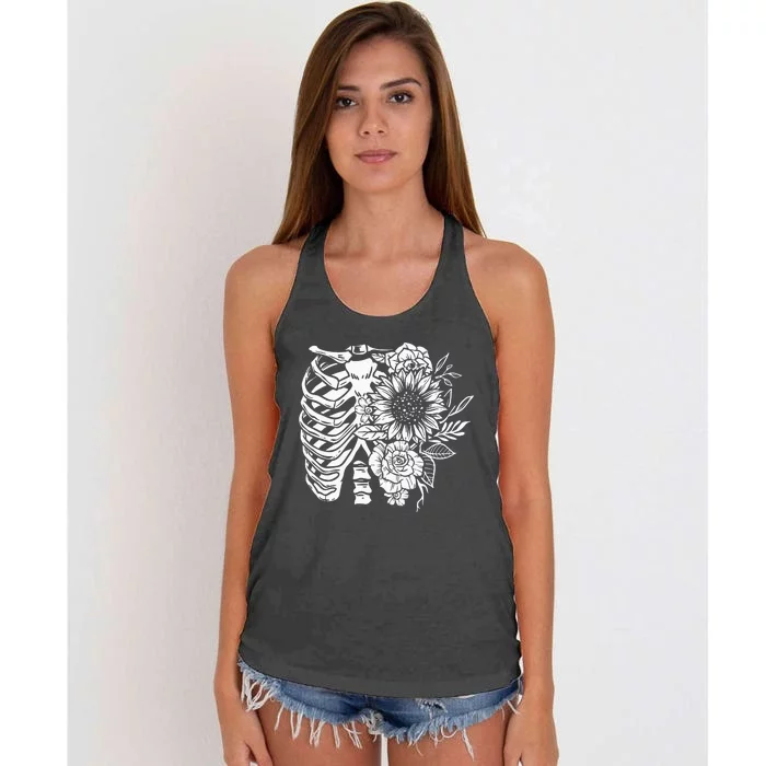 Floral Ribcage Skeleton Women's Knotted Racerback Tank