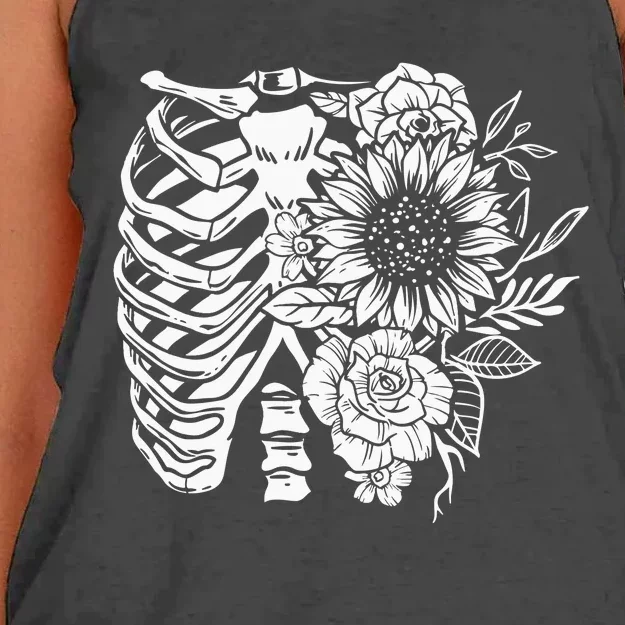 Floral Ribcage Skeleton Women's Knotted Racerback Tank