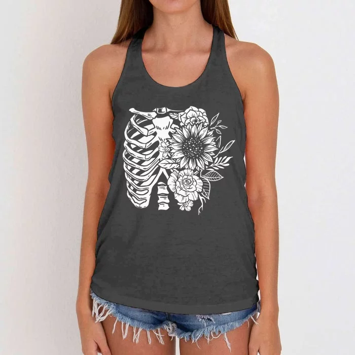 Floral Ribcage Skeleton Women's Knotted Racerback Tank