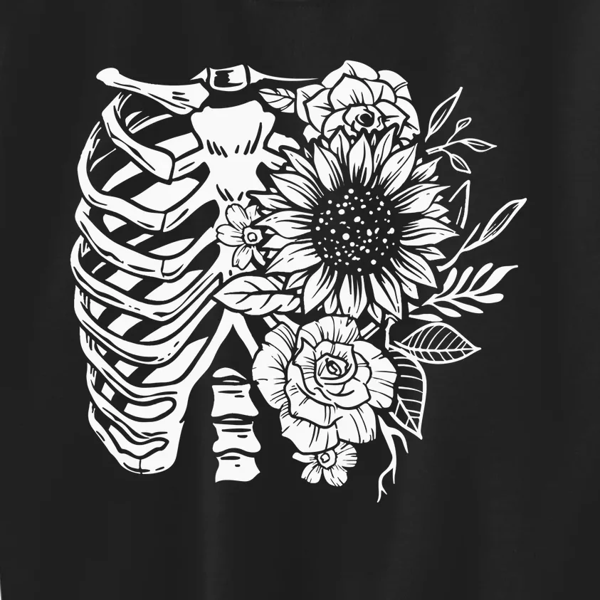 Floral Ribcage Skeleton Kids Sweatshirt