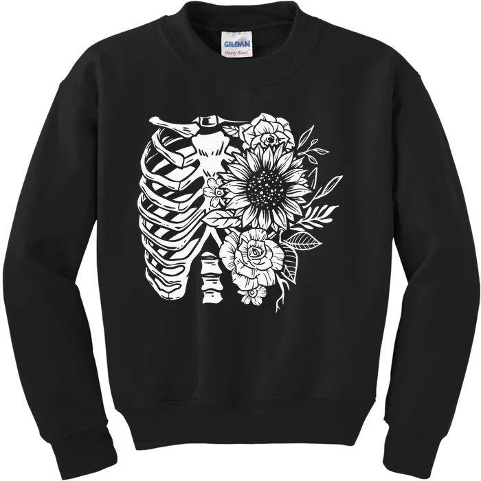 Floral Ribcage Skeleton Kids Sweatshirt