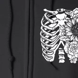 Floral Ribcage Skeleton Full Zip Hoodie