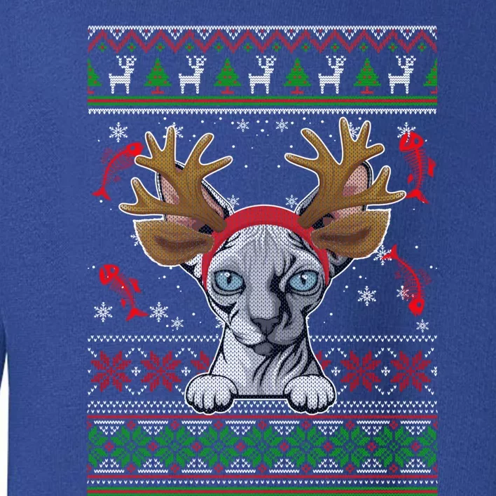 Funny Reindeer Sphynx Cat Xmas Lights Ugly Christmas Sweater Gift Toddler Sweatshirt