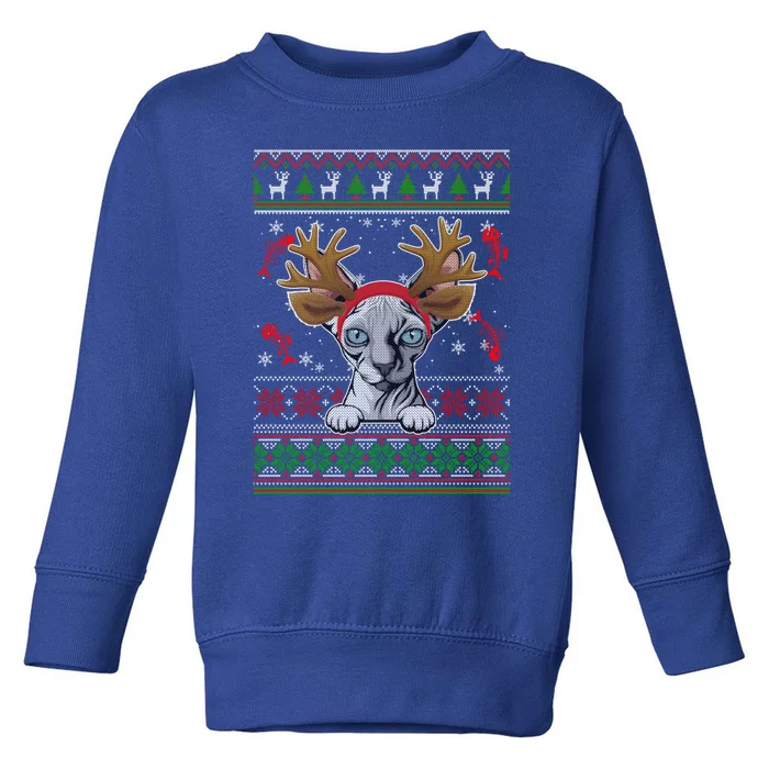 Funny Reindeer Sphynx Cat Xmas Lights Ugly Christmas Sweater Gift Toddler Sweatshirt