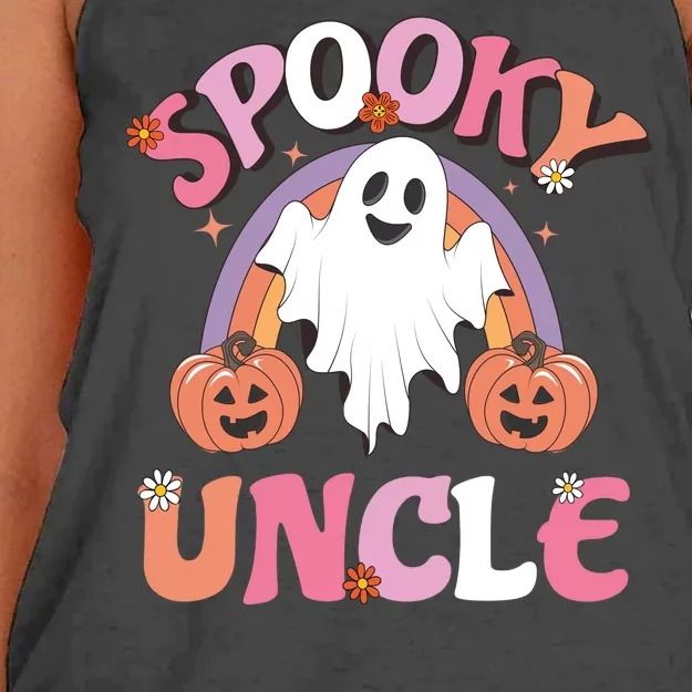 Family Retro Spooky Uncle Groovy Retro Halloween Ghost Pumpkin Costume Gift Women's Knotted Racerback Tank