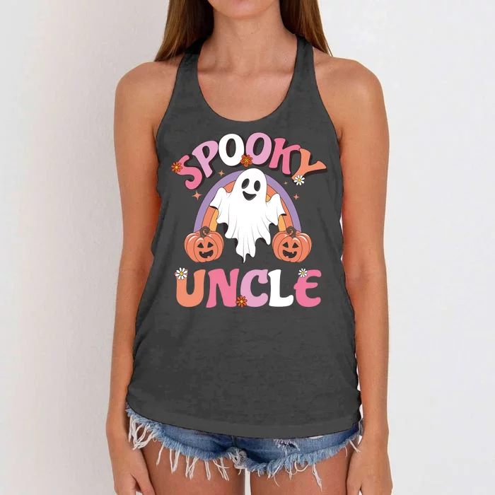 Family Retro Spooky Uncle Groovy Retro Halloween Ghost Pumpkin Costume Gift Women's Knotted Racerback Tank