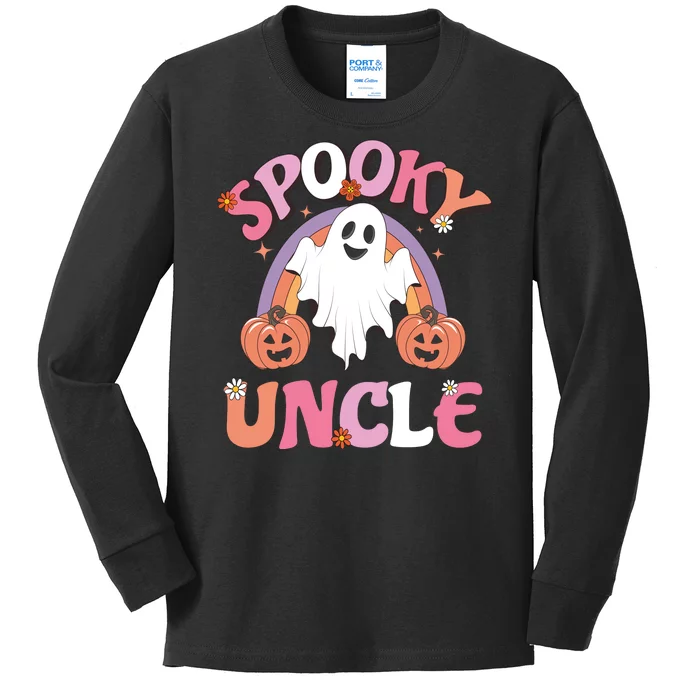 Family Retro Spooky Uncle Groovy Retro Halloween Ghost Pumpkin Costume Gift Kids Long Sleeve Shirt