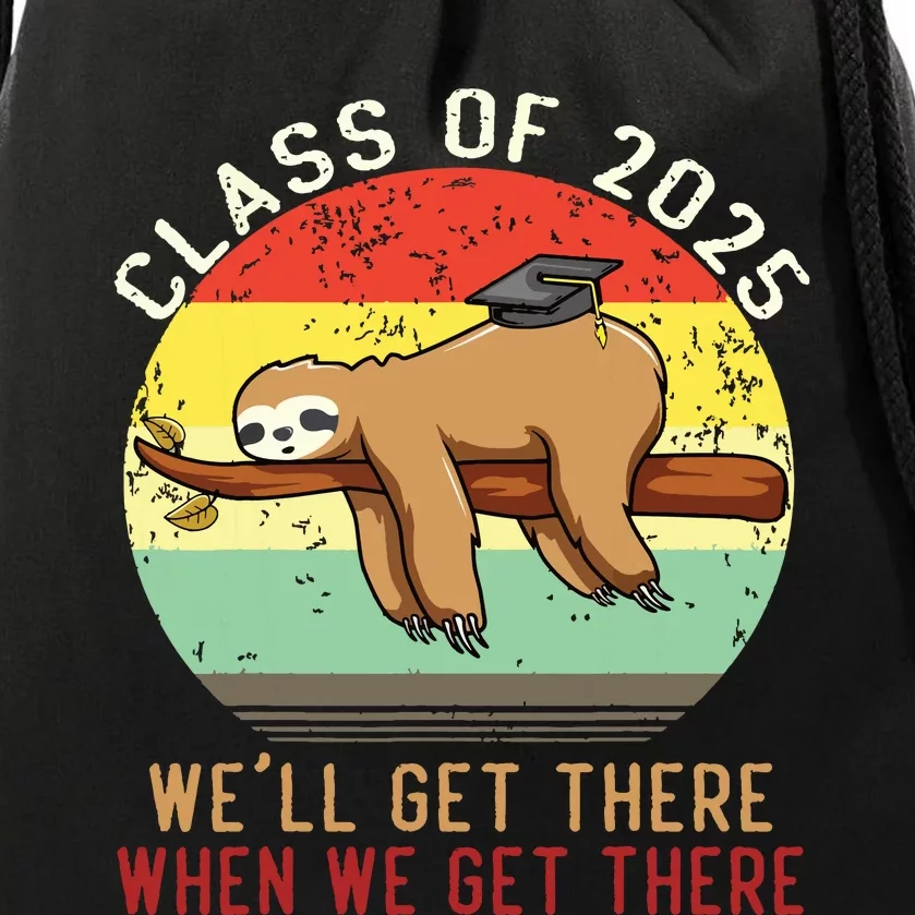 Funny Retro Senior Class Of 2025 Sloth Cap Graduation Gifts Drawstring Bag