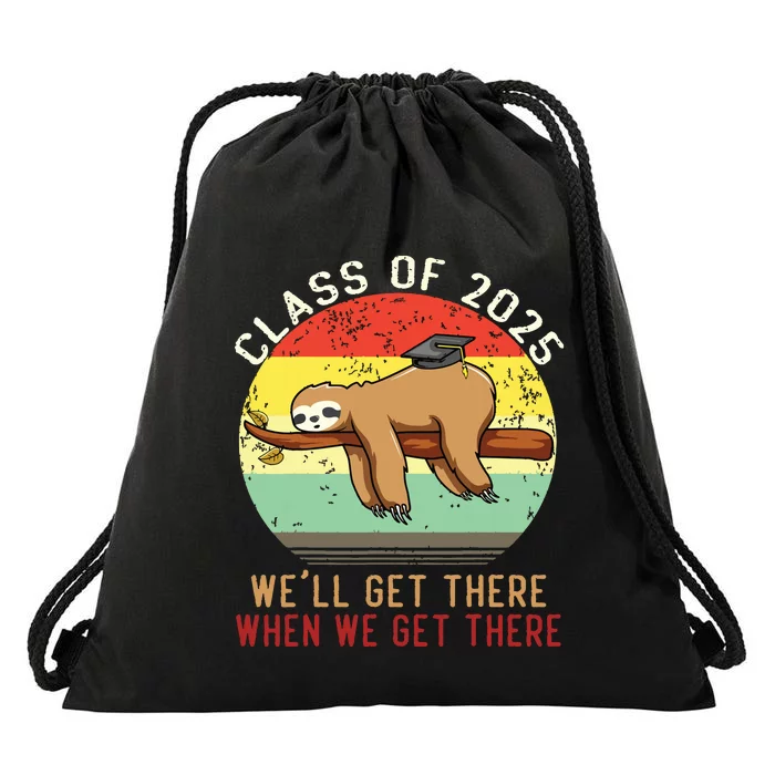 Funny Retro Senior Class Of 2025 Sloth Cap Graduation Gifts Drawstring Bag