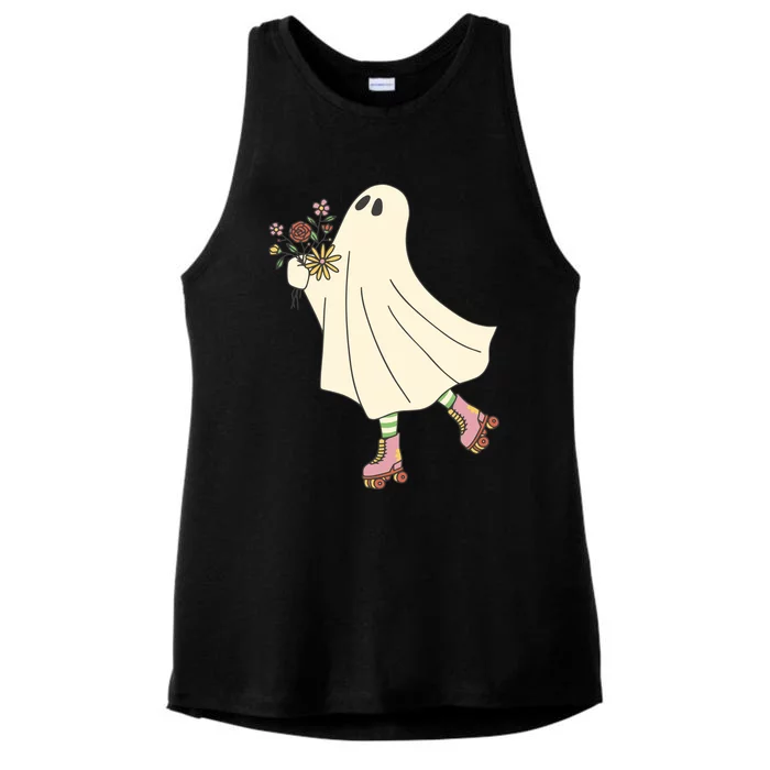 Floral Roller Skating Ghost Ladies Tri-Blend Wicking Tank