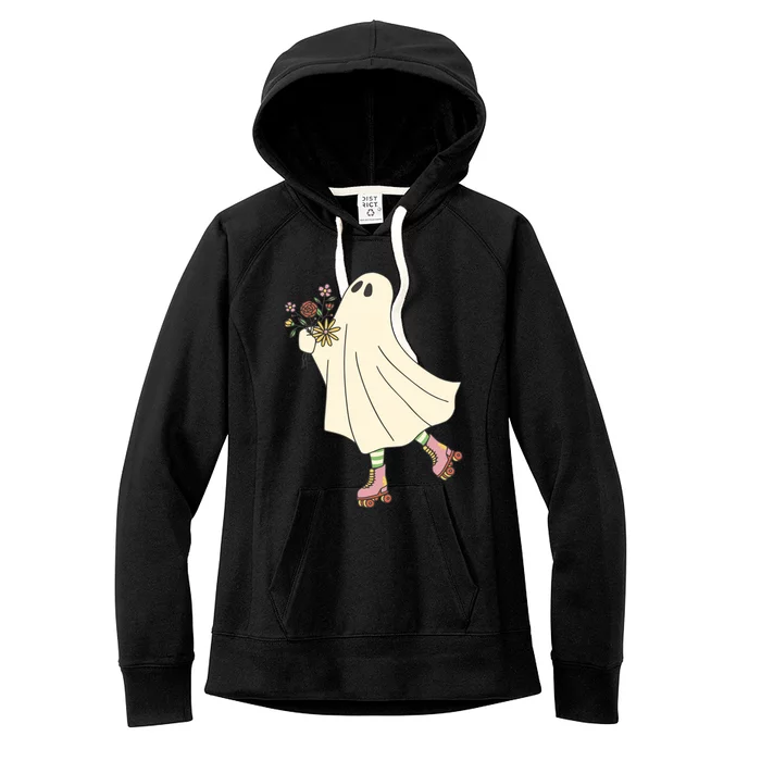 Floral Roller Skating Ghost Women's Fleece Hoodie