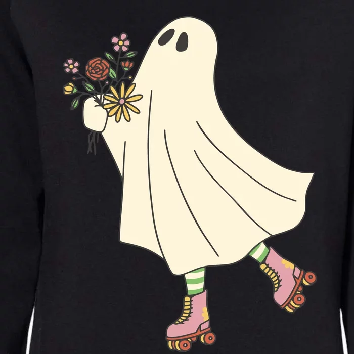 Floral Roller Skating Ghost Womens California Wash Sweatshirt