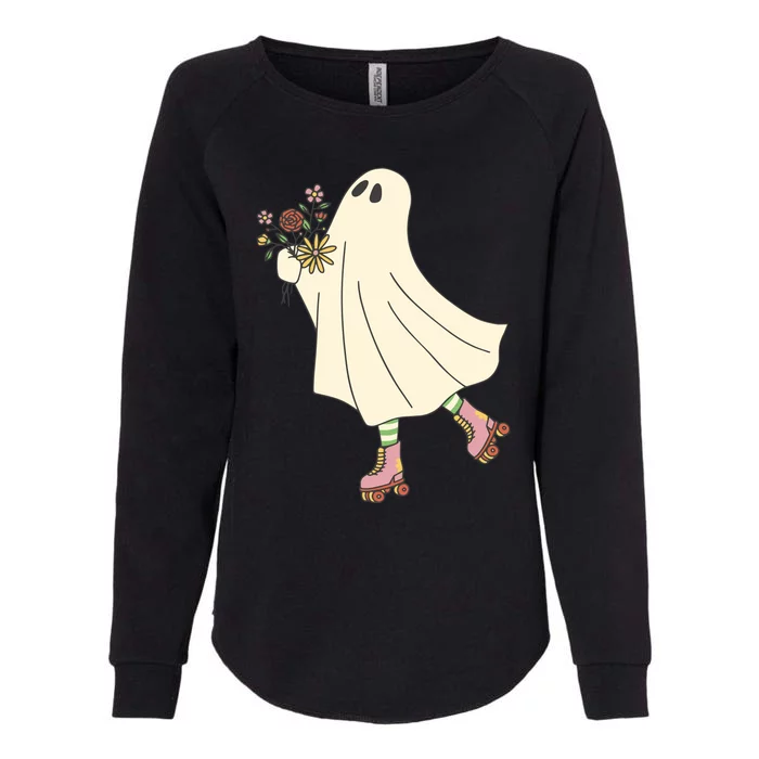 Floral Roller Skating Ghost Womens California Wash Sweatshirt