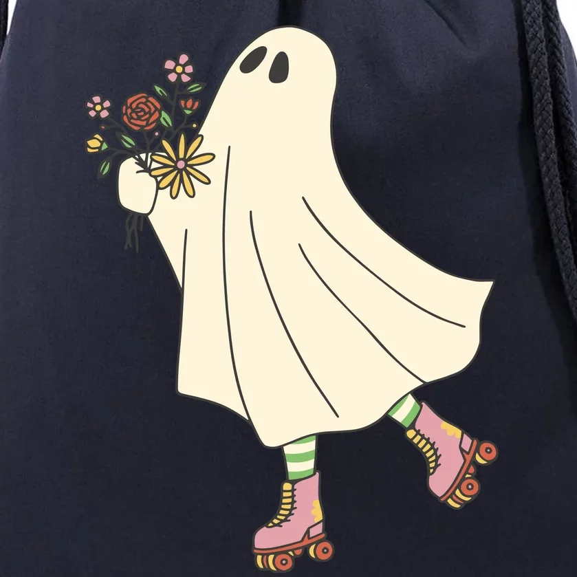 Floral Roller Skating Ghost Drawstring Bag