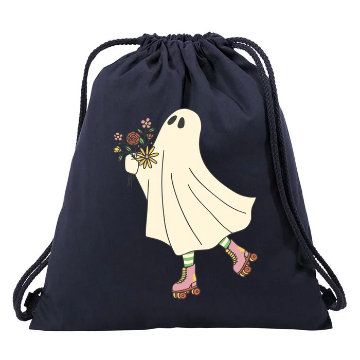 Floral Roller Skating Ghost Drawstring Bag