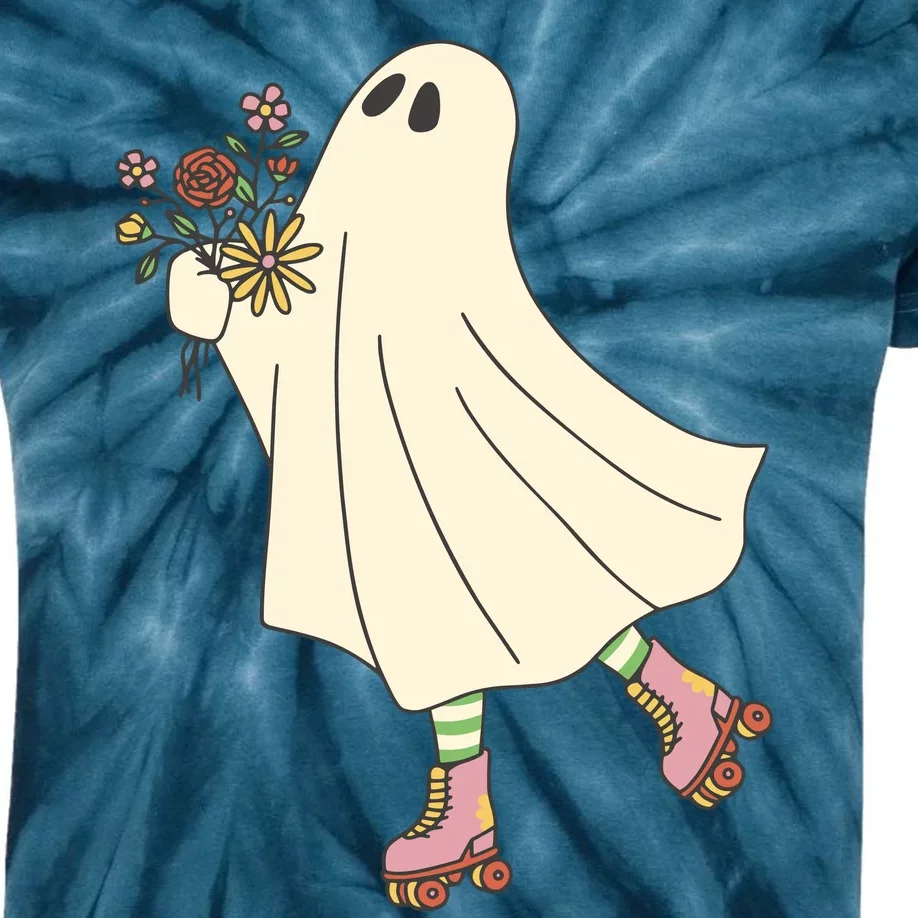 Floral Roller Skating Ghost Kids Tie-Dye T-Shirt