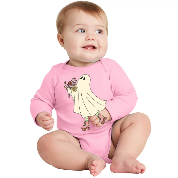 Floral Roller Skating Ghost Baby Long Sleeve Bodysuit