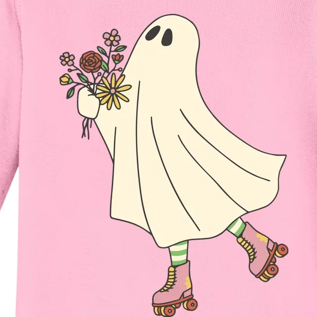 Floral Roller Skating Ghost Baby Long Sleeve Bodysuit