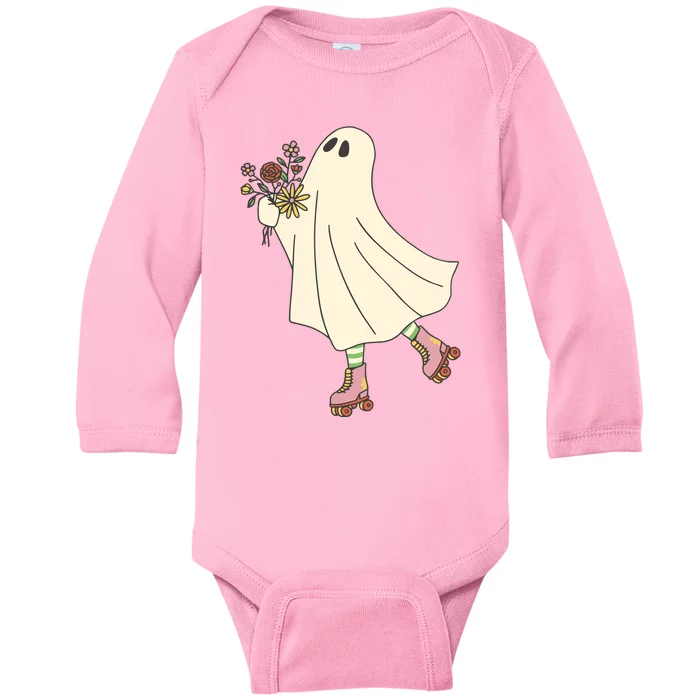 Floral Roller Skating Ghost Baby Long Sleeve Bodysuit