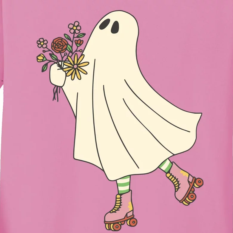 Floral Roller Skating Ghost Kids Long Sleeve Shirt