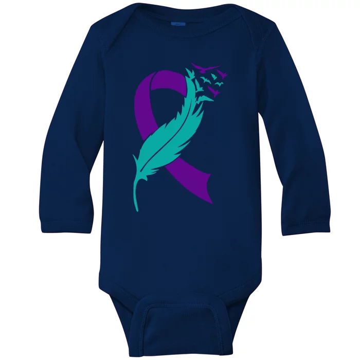 Feather Ribbon Suicide Prevention Awareness Baby Long Sleeve Bodysuit