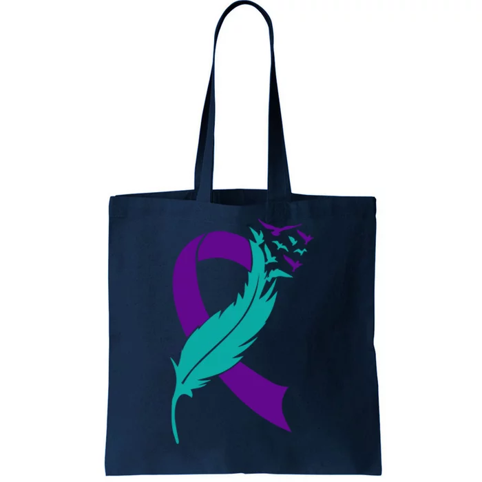 Feather Ribbon Suicide Prevention Awareness Tote Bag