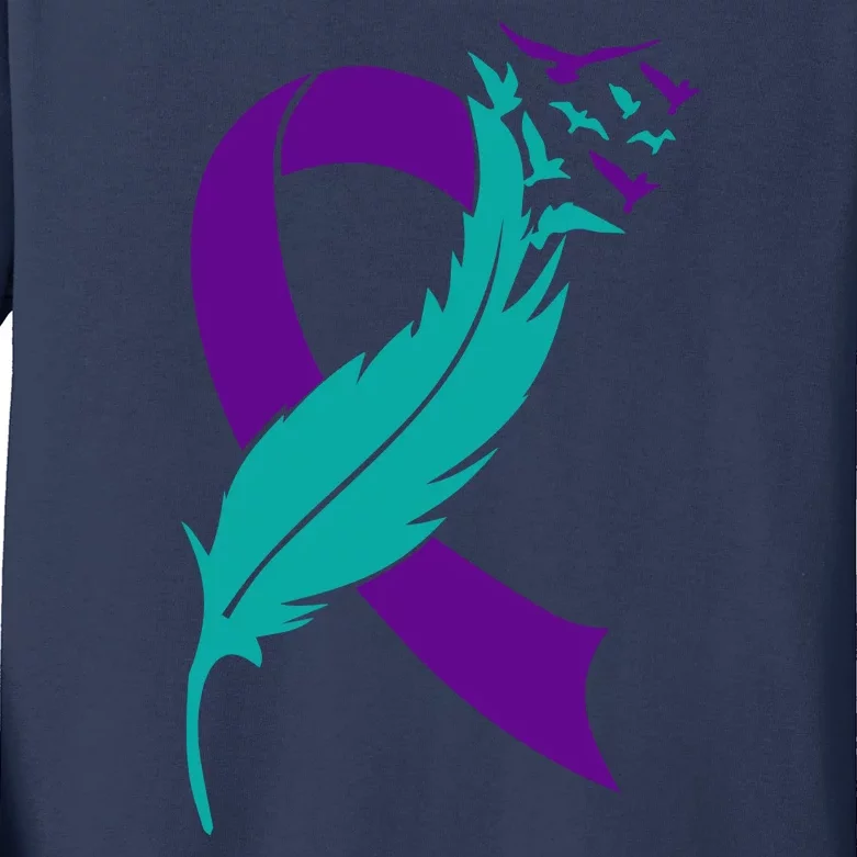 Feather Ribbon Suicide Prevention Awareness Kids Long Sleeve Shirt