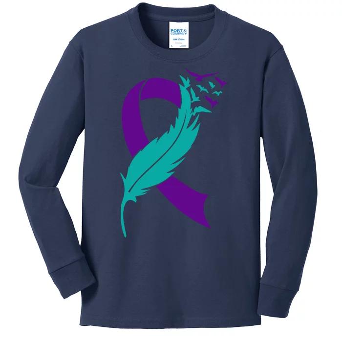 Feather Ribbon Suicide Prevention Awareness Kids Long Sleeve Shirt