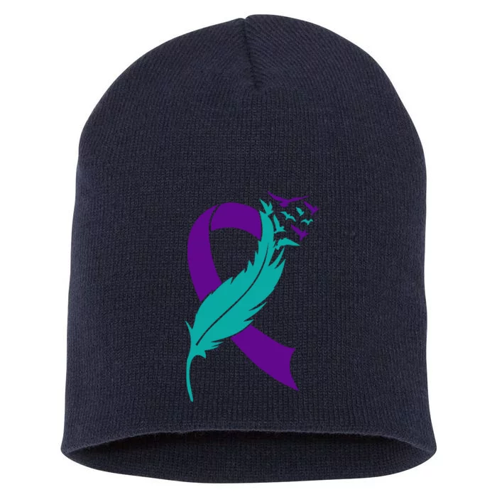 Feather Ribbon Suicide Prevention Awareness Short Acrylic Beanie