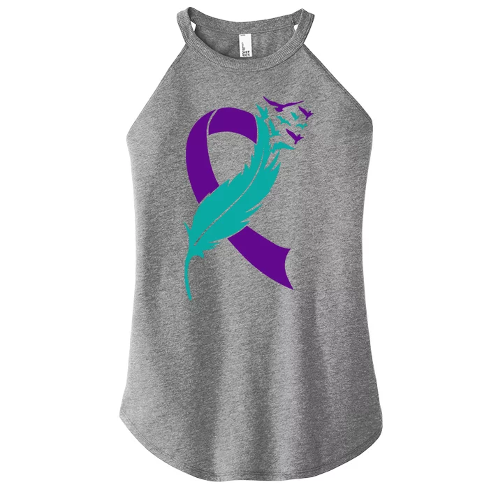 Feather Ribbon Suicide Prevention Awareness Women’s Perfect Tri Rocker Tank