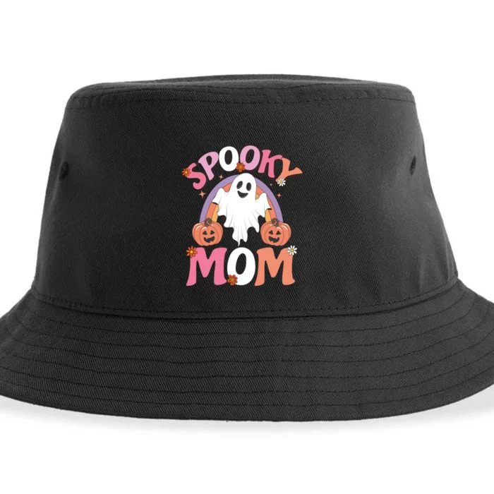 Family Retro Spooky Mom Groovy Retro Halloween Ghost Costume Gift Sustainable Bucket Hat