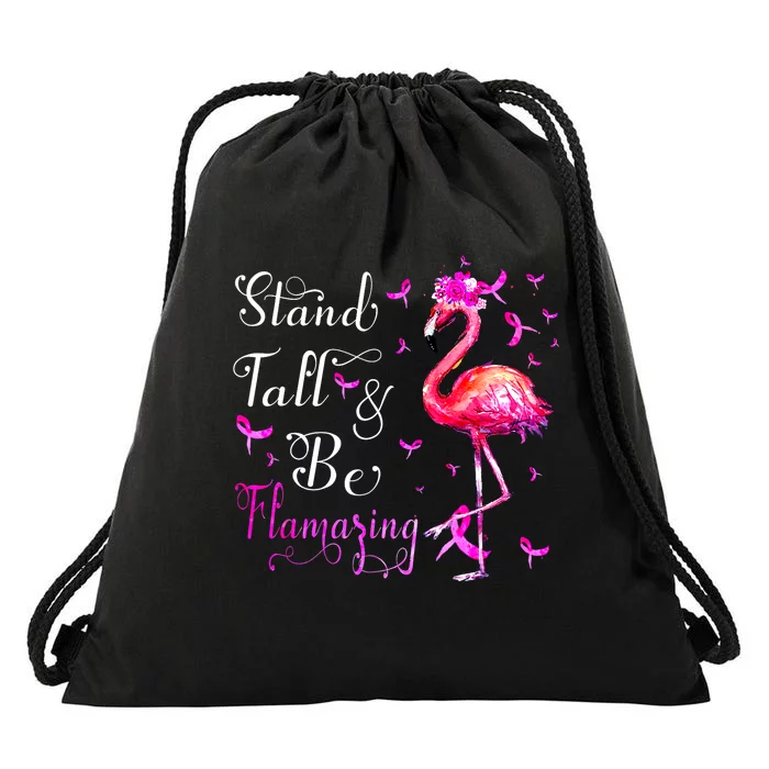 Flamingo Ribbon Support Squad Breast Cancer Awareness Gift Drawstring Bag