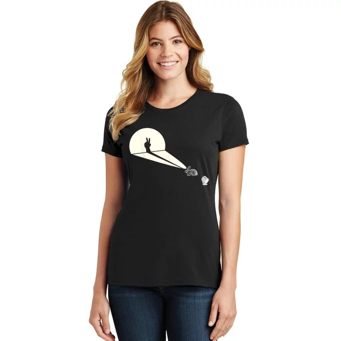 Funny Rabbit Silhouette Hand Shadow Puppetry Funny Puppet Women's T-Shirt