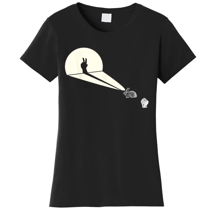 Funny Rabbit Silhouette Hand Shadow Puppetry Funny Puppet Women's T-Shirt