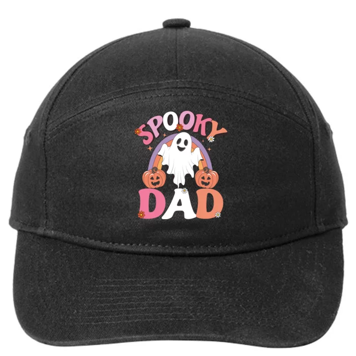 Family Retro Spooky Dad Groovy Retro Halloween Ghost Costume Gift 7-Panel Snapback Hat