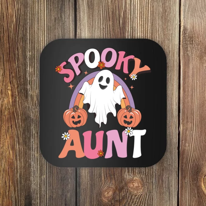 Family Retro Spooky Aunt Groovy Retro Halloween Ghost Costume Gift Coaster