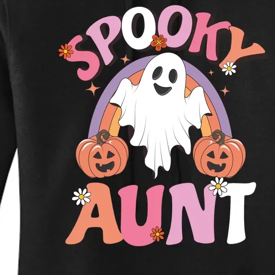 Family Retro Spooky Aunt Groovy Retro Halloween Ghost Costume Gift Women's Pullover Hoodie