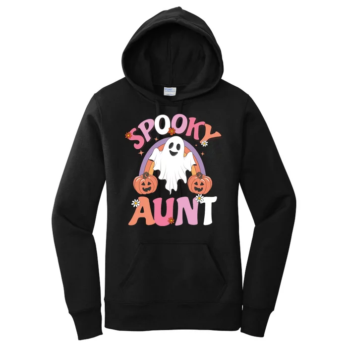 Family Retro Spooky Aunt Groovy Retro Halloween Ghost Costume Gift Women's Pullover Hoodie